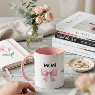 Aquarell, rosa Schleife Muttertagsgeschenk, Liebe Tasse