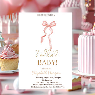 Aquarell-Rosa-Schleife-Punkte-Baby-Party Einladung