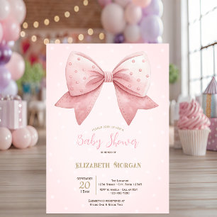 Aquarell-Rosa-Schleife-Punkte-Baby-Party Einladung