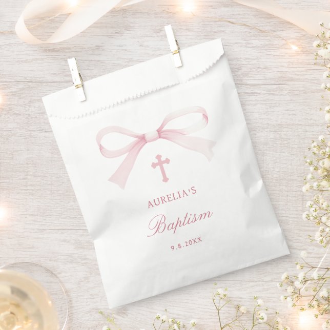 Aquarell Rosa Schleife Taufe Geschenktütchen (Ausgeschnitten)