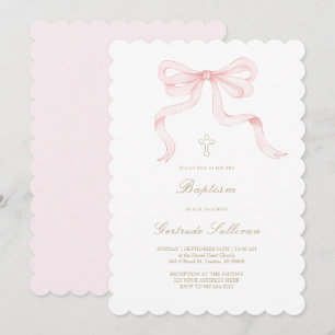 Aquarell rosa Schleife Taufe Mädchen Einladung