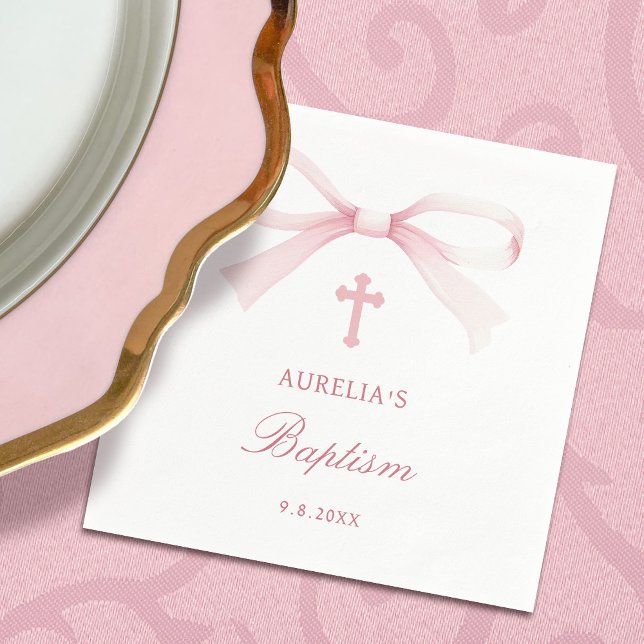 Aquarell Rosa Schleife Taufe Serviette (Von Creator hochgeladen)