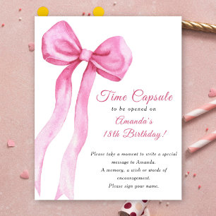 Aquarell rosa Schleife Time Capsule 1. Geburtstag Poster