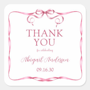 Aquarell-Rosa-Schleifen-Baby-Sprinkle Quadratischer Aufkleber