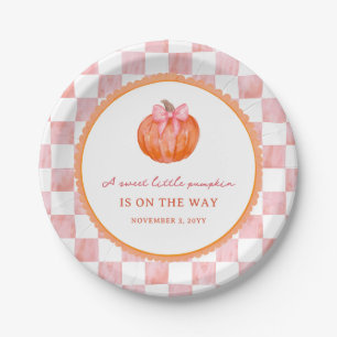 Aquarell-Rosa-Schleifen-Kürbis-Baby-Party Pappteller