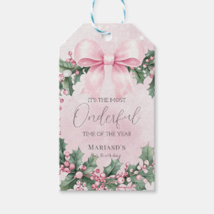 Aquarell Rosa Schnee 1. Geburtstag Weihnachten Geschenkanhänger