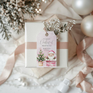 Aquarell Rosa Schnee 1. Geburtstag Weihnachten Geschenkanhänger