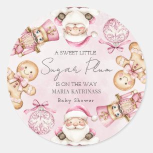 Aquarell Rosa Schnee Babydusche Weihnachten Runder Aufkleber
