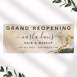 Aquarell-Rosa-Schwarz-Gold-Salon-Neueröffnung Banner