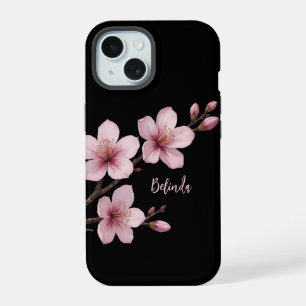 Aquarell Rosa Schwarze Kirschblüten-Monogramm  iPhone 15 Hülle