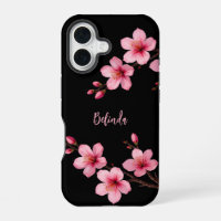 Aquarell-Rosa-Schwarze-Kirschblüten-Monogramm