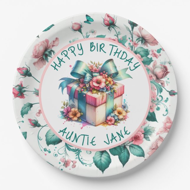 Aquarell Rosa Shabby Chic Personalisiert Pappteller (Vorderseite)