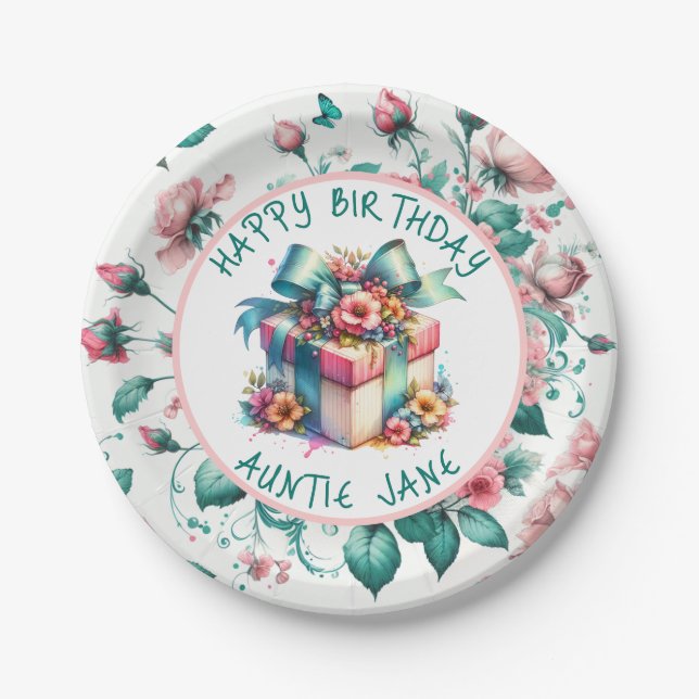 Aquarell Rosa Shabby Chic Personalisiert Pappteller (Vorderseite)