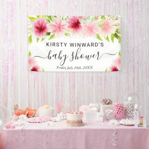Aquarell Rosa Sommer Blume Kinderdusche Willkommen Banner