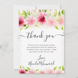 Aquarell-Rosa-Sommerblumen-Geburtstag Dankeskarte