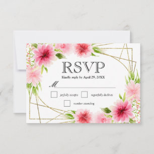 Aquarell Rosa Sommerblumen Hochzeit RSVP Karte