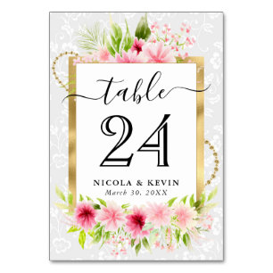Aquarell Rosa Sommerblumen Hochzeit Tischnummer