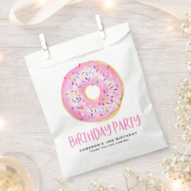 Aquarell Rosa Sprinkle Glazed Donut Birthday Geschenktütchen (Ausgeschnitten)