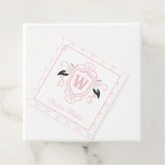 Aquarell-Rosa-Storch-Bogen-Monogrammwappen Geschenkanhänger