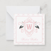 Aquarell Rosa Storch Bogen Monogrammwappen