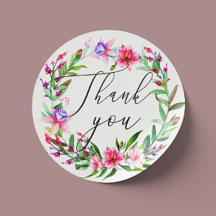 Aquarell rosa tropische Blumen Hochzeit Danke Runder Aufkleber