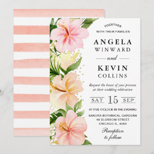 Aquarell Rosa Tropische Blumen Hochzeit Einladung
