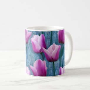 Aquarell Rosa Tulips & Blue Stucco Kaffeetasse