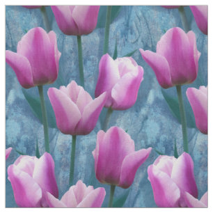 Aquarell Rosa Tulips & Blue Stucco Stoff