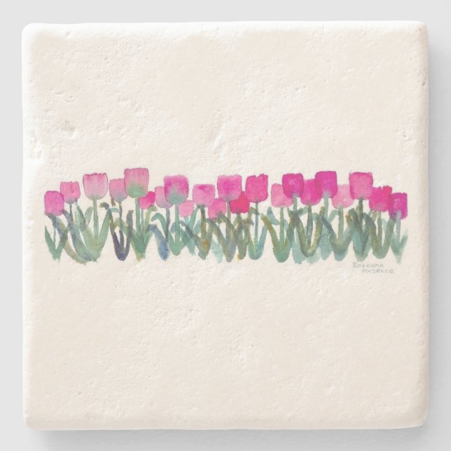 Aquarell Rosa Tulips Limestone Untersetzer (Vorderseite)