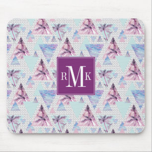 Aquarell-rosa u. blaues Palme-Muster Mousepad