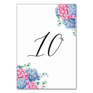 Aquarell-rosa und blaue Hydrangeas-Tabelle 10 Tischnummer