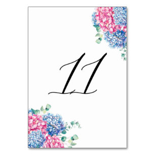Aquarell-rosa und blaue Hydrangeas-Tabelle 11 Tischnummer