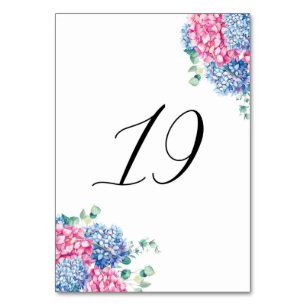 Aquarell-rosa und blaue Hydrangeas-Tabelle 19 Tischnummer