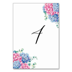 Aquarell-rosa und blaue Hydrangeas-Tabelle 4 Tischnummer