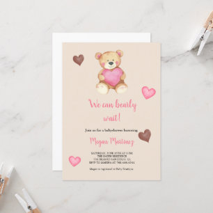 AQUARELL ROSA UND BRAUN BABYSHOWER-BÄR EINLADUNG