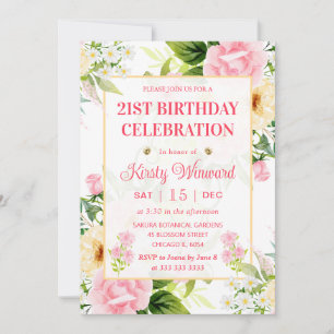 Aquarell-Rosa- und Gelbe-Blumen-Geburtstag Einladung