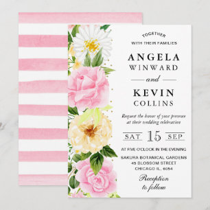 Aquarell Rosa und Gelbe Blumen Hochzeit Einladung