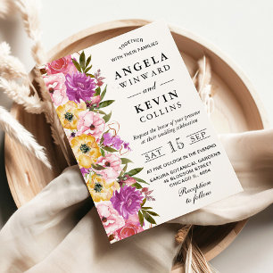 Aquarell-Rosa- und Gelbe-Blumen-Hochzeit Einladung