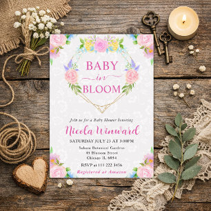 Aquarell-Rosa- und Gelbe-Kranz-Baby-Party Einladung