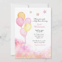 Aquarell-Rosa und gelbe Luftballon-Baby-Party 