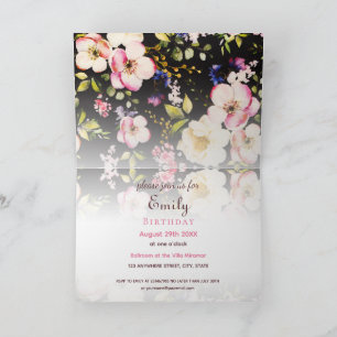 Aquarell Rosa und gelbe Rosen auf Schwarz, Geburts Einladung