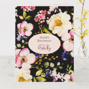 Aquarell-Rosa und gelbe Rosen auf Schwarz, Geburts Karte