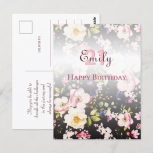 Aquarell-Rosa und gelbe Rosen auf Schwarz, Geburts Postkarte