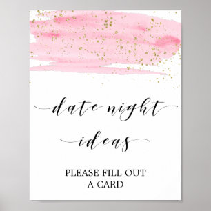 Aquarell-Rosa- und Gold-Date-Night-Ideen-Schild Poster