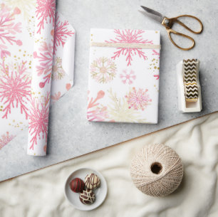 Aquarell Rosa und Gold Glitter Winter Schneeflocke Geschenkpapier