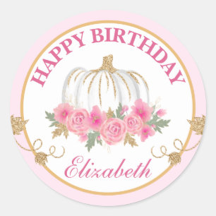 Aquarell-Rosa- und Gold-Kürbis Frohes Geburtstag Runder Aufkleber