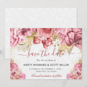 Aquarell-Rosa- und Goldblumen-Hochzeit Save The Date