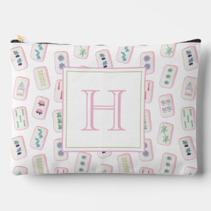 Aquarell Rosa und Grüne Mahjong-Steine Monogramm Zubehörtasche