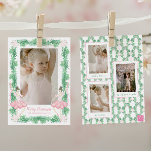Aquarell-Rosa- und -Grüne-Weihnachts-Ballerinen-Fo Feiertagskarte