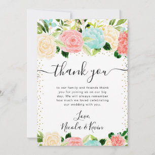 Aquarell-Rosa- und Mint-Blumen-Hochzeit Dankeskarte